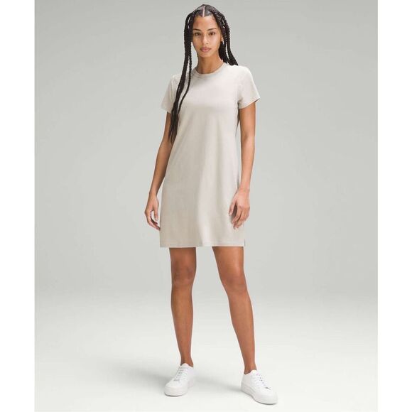 Lululemon Classic-Fit Cotton-Blend T-Shirt Dress Raw Linen Size S - Picture 1 of 10
